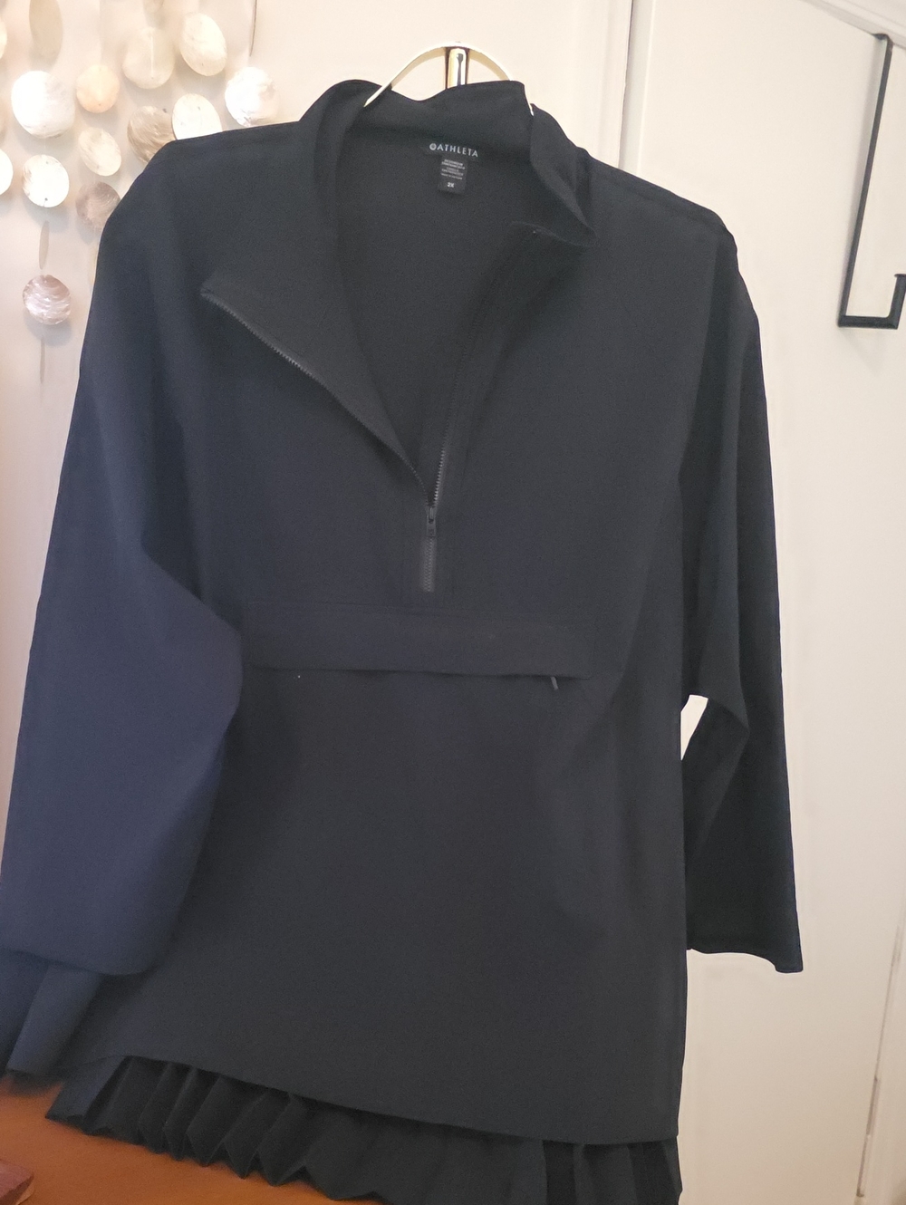 Athleta Black Long-Sleeve Half-Zip Dress with Pleated Hem